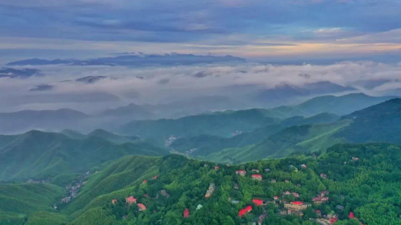 6月21日晨，雨后天晴的德清縣莫干山出現日出云海的壯美景觀，連綿峰林間云蒸霞蔚，美不勝收