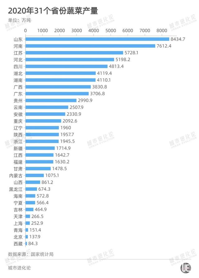 2020年31個(gè)省份蔬菜產(chǎn)量